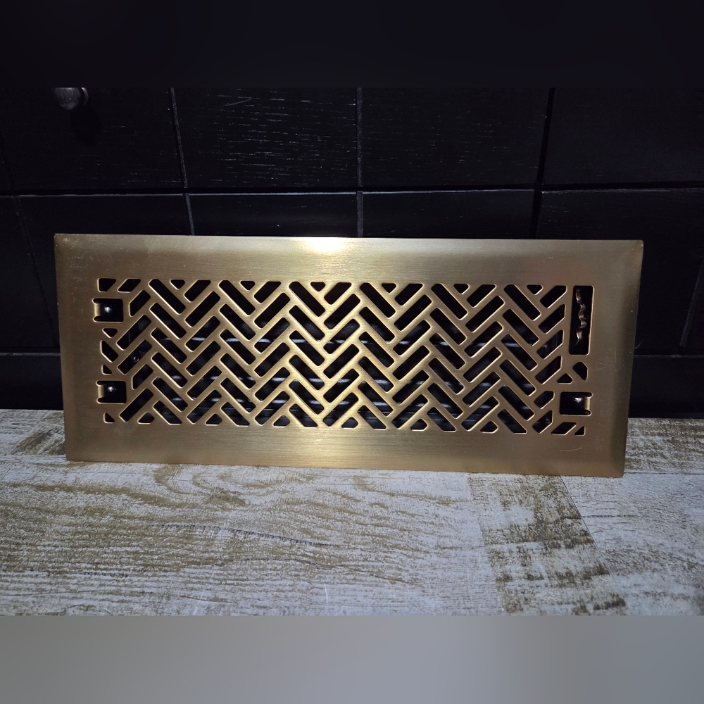 Hampton Bay Interwoven 4 in. x 12 in. Steel Floor Register in Brushed Gold